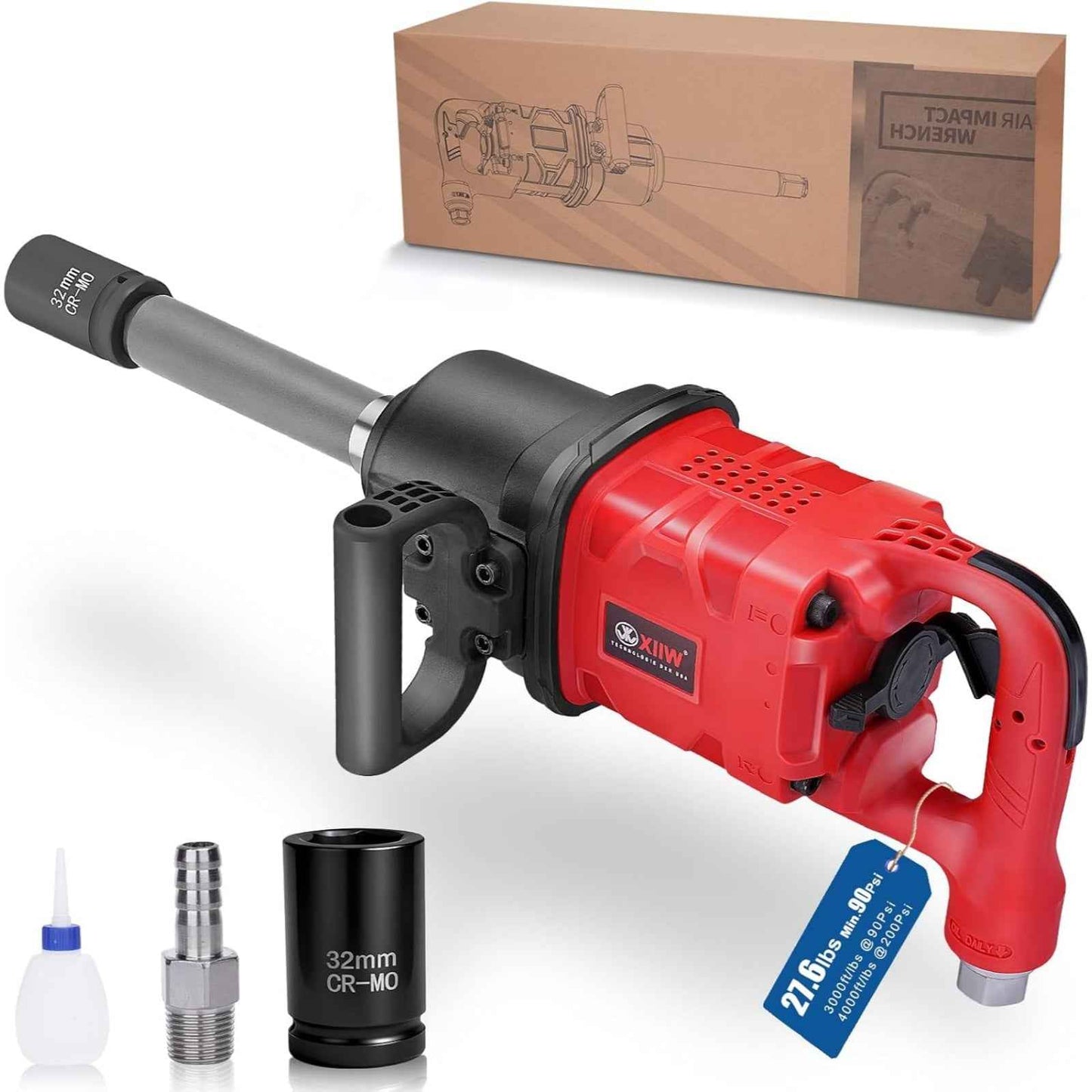 Pneumatic Impact Wrench - XIIW PT-1580, 1" Ultra-Powerful 1950 ft-lb