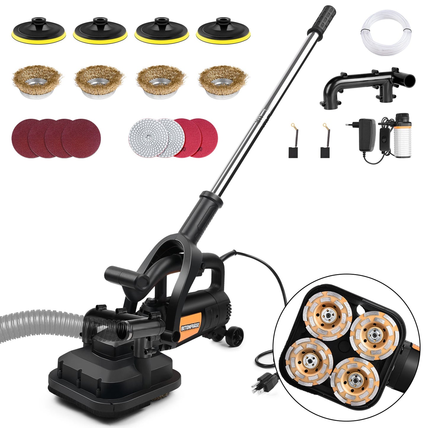 3800W Concrete Grinder Floor Polisher – Heavy Duty 6 - Speed Surface Grinding Machine with Dust Control System