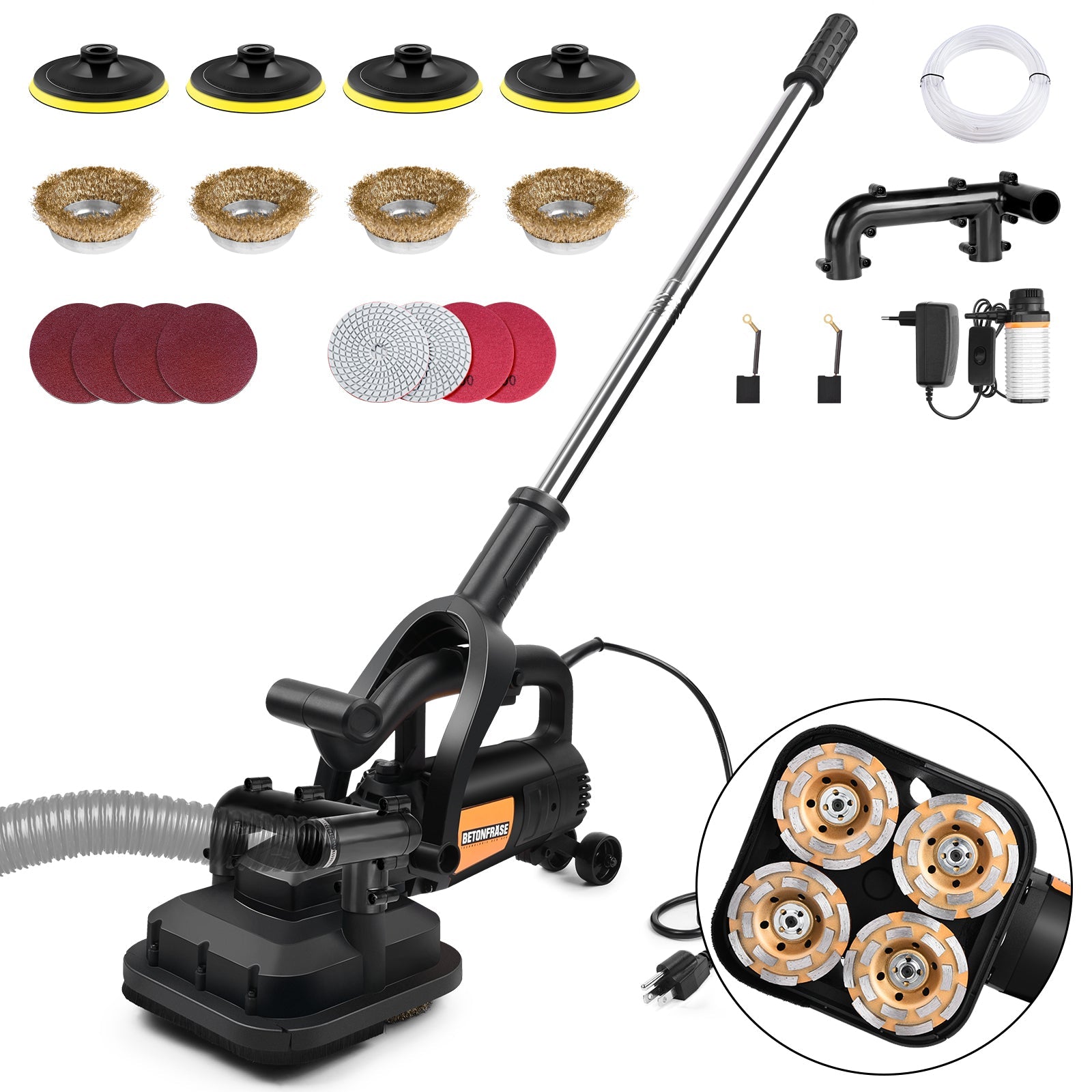 3800W Concrete Grinder Floor Polisher – Heavy Duty 6 - Speed Surface Grinding Machine with Dust Control System