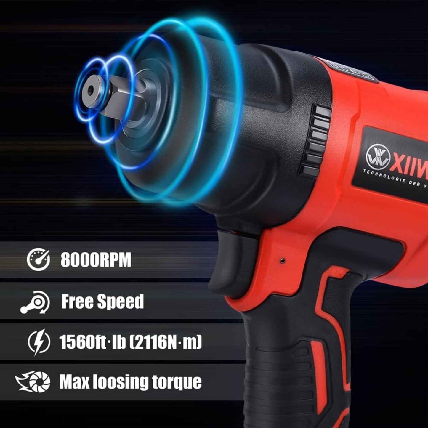 XIIW 1/2" Air Impact Wrench Kit - Twin Hammer, 1560 ft-lb Torque with 10 Sockets