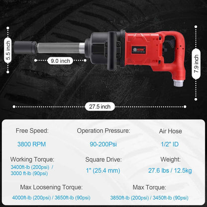 Pneumatic Impact Wrench - XIIW PT-1580, 1" Ultra-Powerful 1950 ft-lb