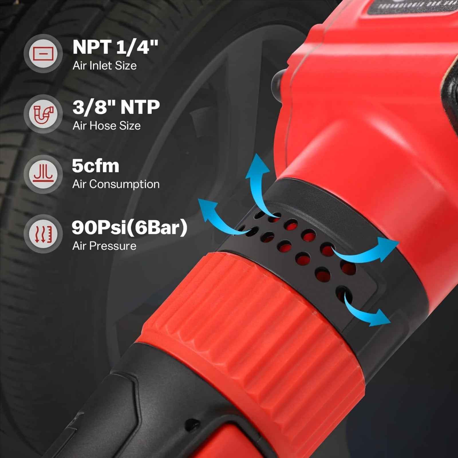 XIIW PT-1320 Air Impact Wrench - 1/2" Twin Hammer with 910 ft-lb Torque