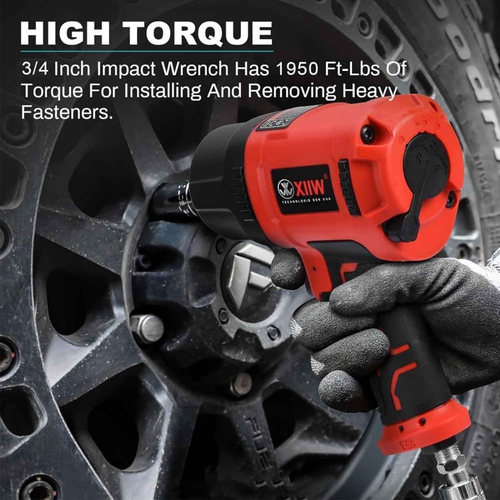 XIIW 3/4 Inch Air Impact Wrench - Professional Grade with 1950 ft-lb Torque