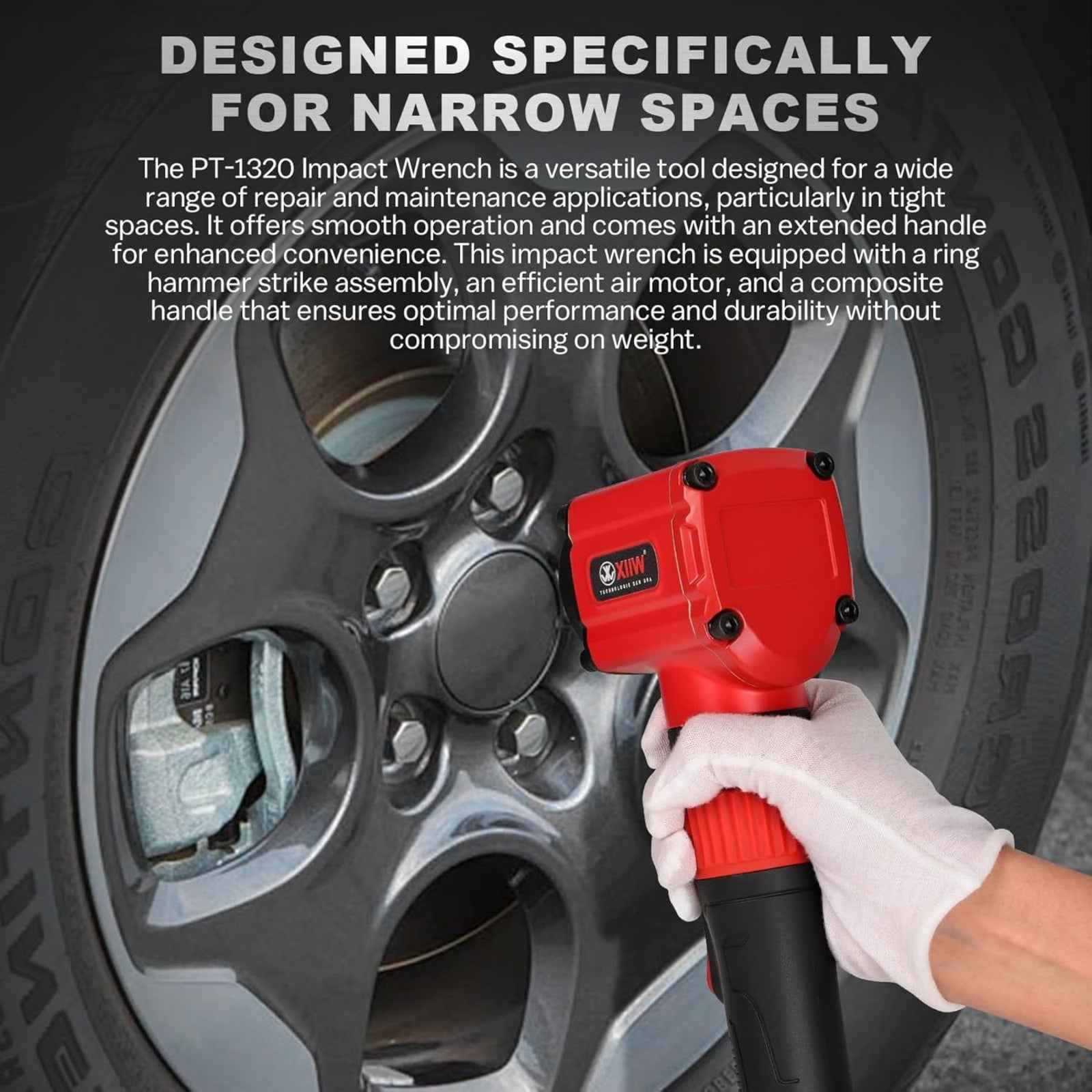 XIIW PT-1320 Air Impact Wrench - 1/2" Twin Hammer with 910 ft-lb Torque