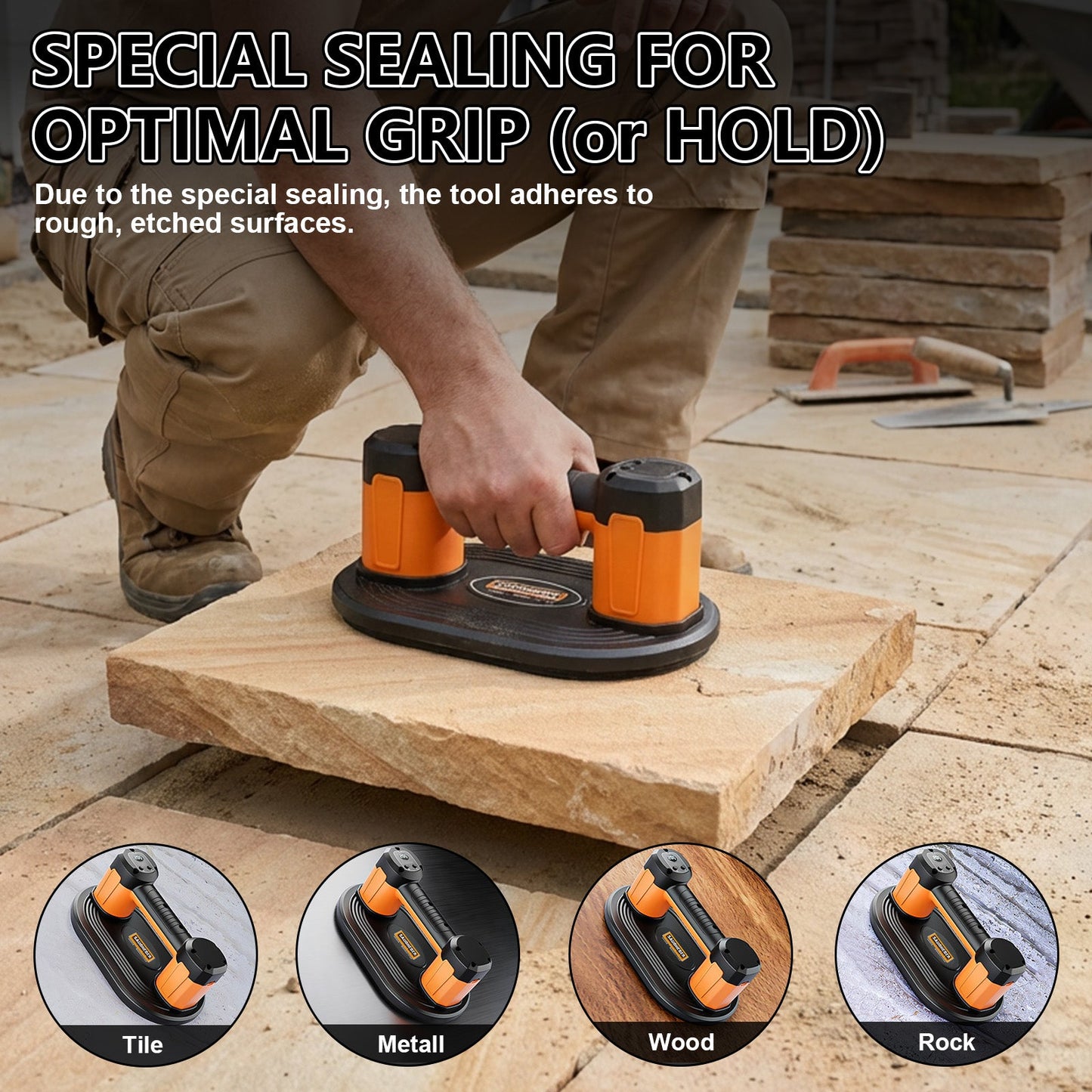 Electric Vacuum Lifter 300 kg | Cordless Battery - Powered with Automatic Pressure Regulation | Professional Slab Lifter for Porcelain Tiles, Patio Slabs & Glass