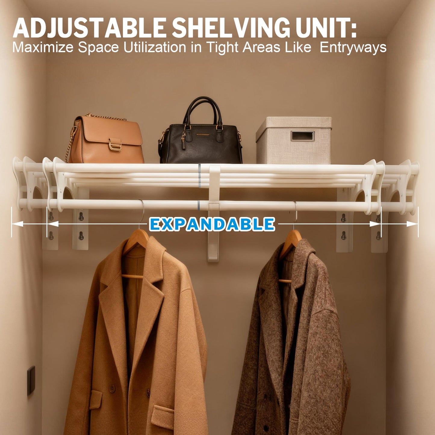 Heavy - Duty Adjustable Telescoping Closet Rod – Extendable 28" to 48", Easy Install, Steel Closet Organizer Rod for Home Storage