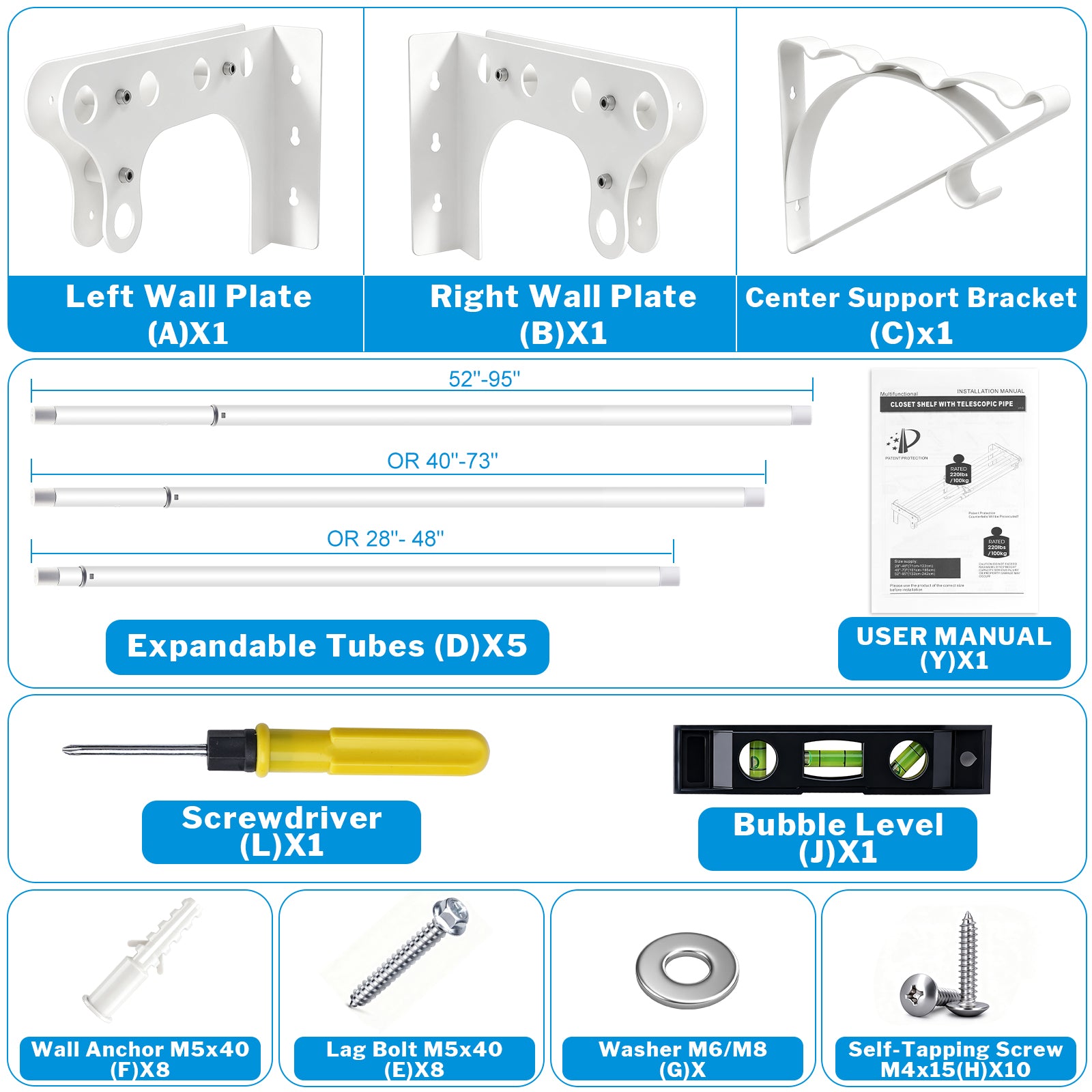 Heavy - Duty Adjustable Telescoping Closet Rod – Extendable 28" to 48", Easy Install, Steel Closet Organizer Rod for Home Storage
