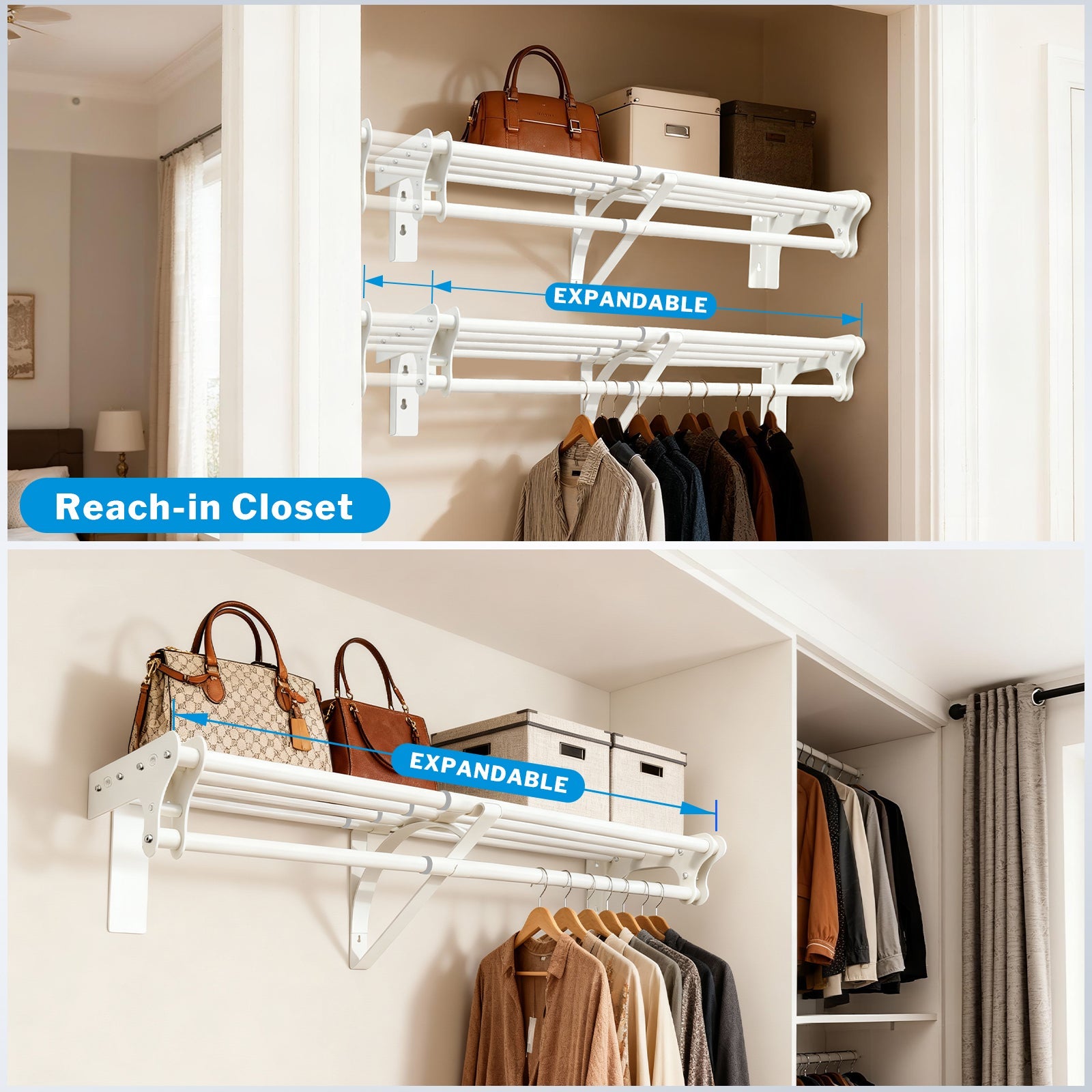 Heavy - Duty Adjustable Telescoping Closet Rod – Extendable 28" to 48", Easy Install, Steel Closet Organizer Rod for Home Storage