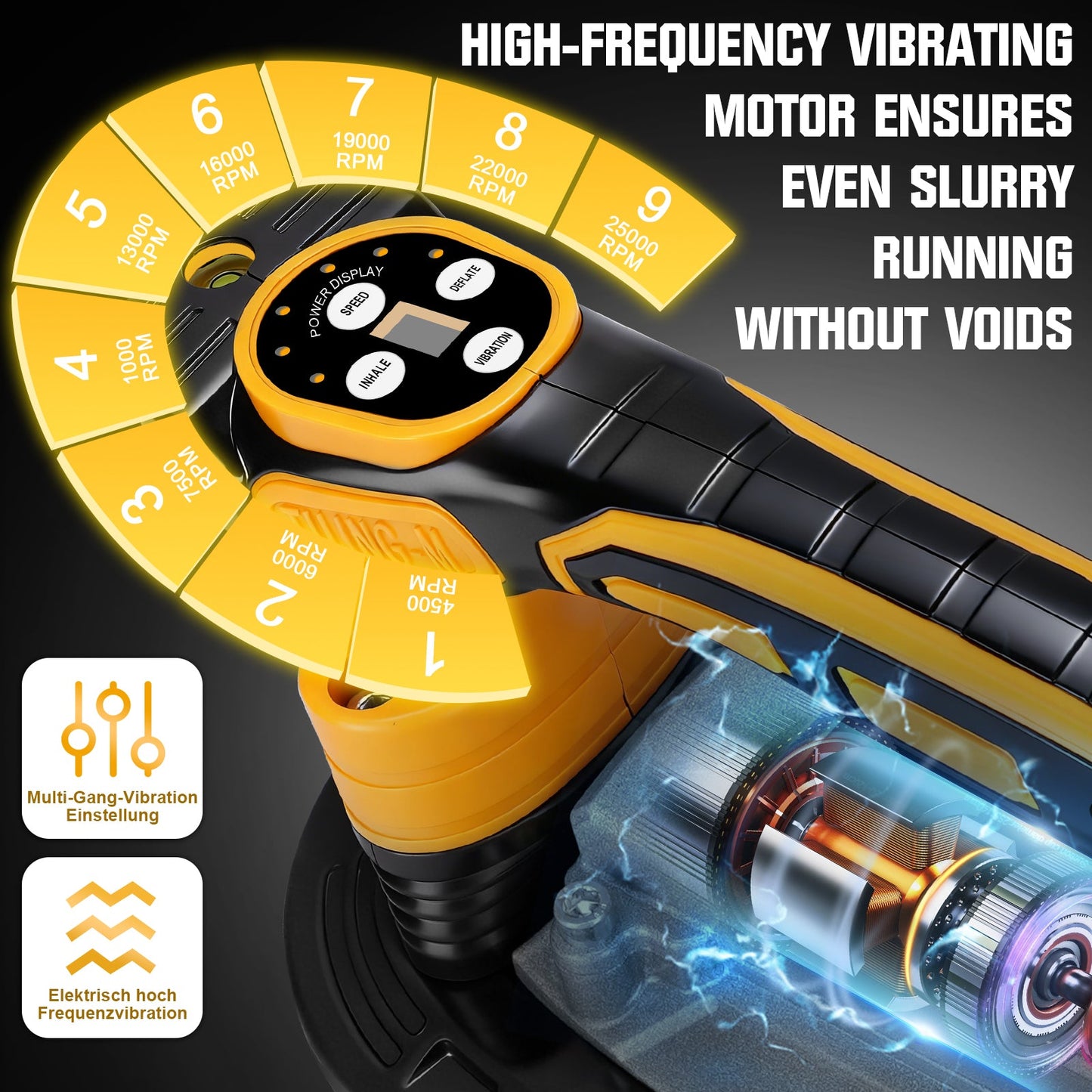 Mid - Size Electric Tile Vibrator with 9" Suction Cup, 25,000 RPM, 9 - Speed Adjustable, Compatible with DEWALT 20V Battery
