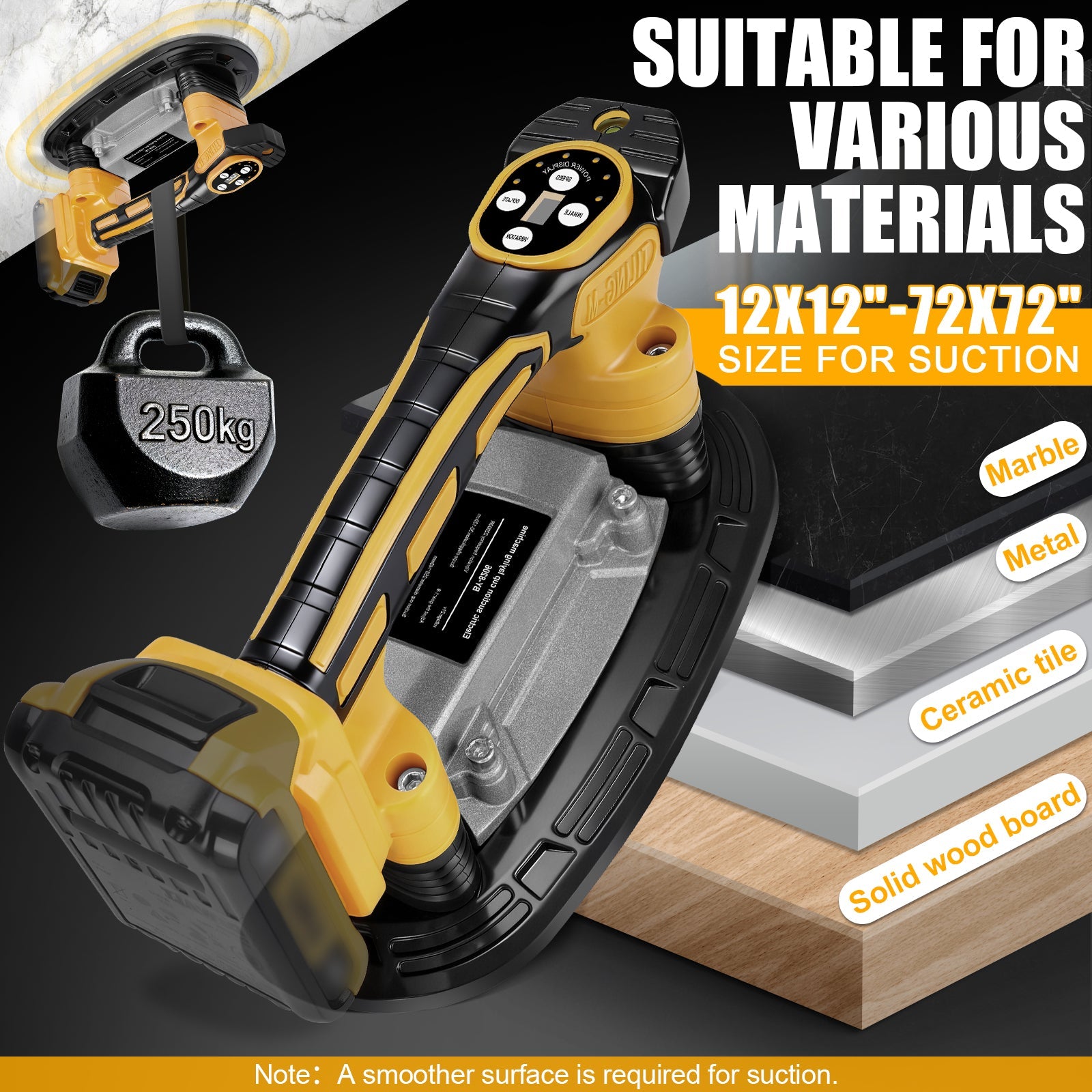 Mid - Size Electric Tile Vibrator with 9" Suction Cup, 25,000 RPM, 9 - Speed Adjustable, Compatible with DEWALT 20V Battery