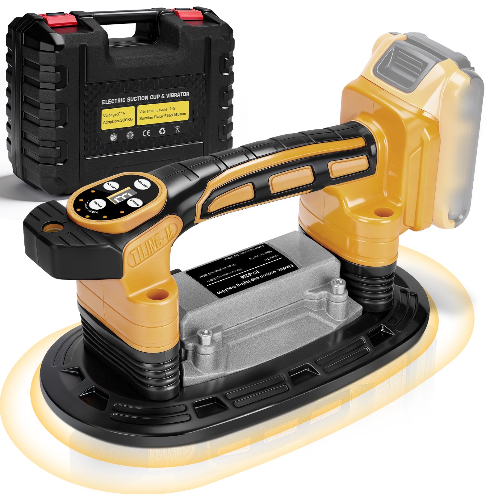 Mid - Size Electric Tile Vibrator with 9" Suction Cup, 25,000 RPM, 9 - Speed Adjustable, Compatible with DEWALT 20V Battery
