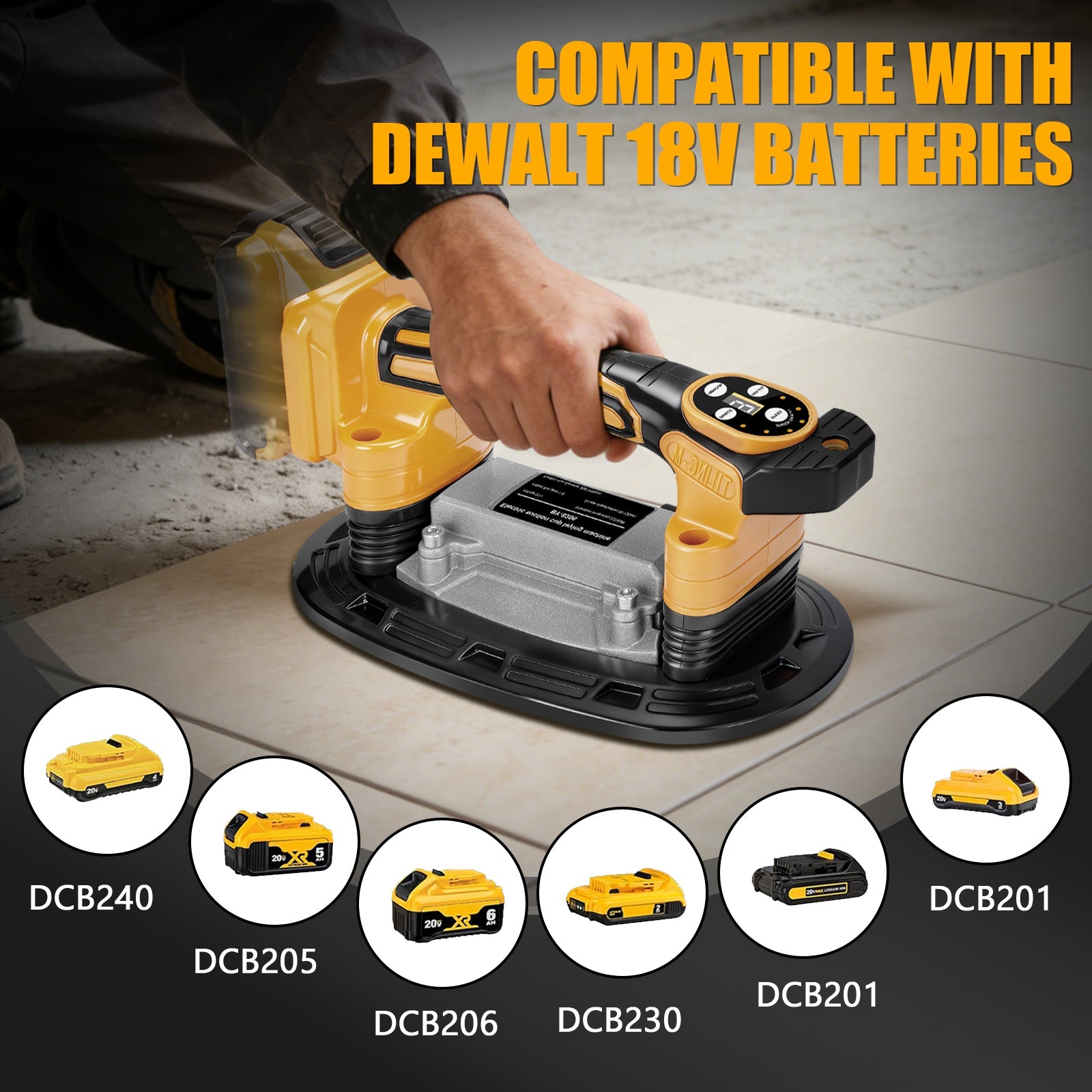 Mid - Size Electric Tile Vibrator with 9" Suction Cup, 25,000 RPM, 9 - Speed Adjustable, Compatible with DEWALT 20V Battery