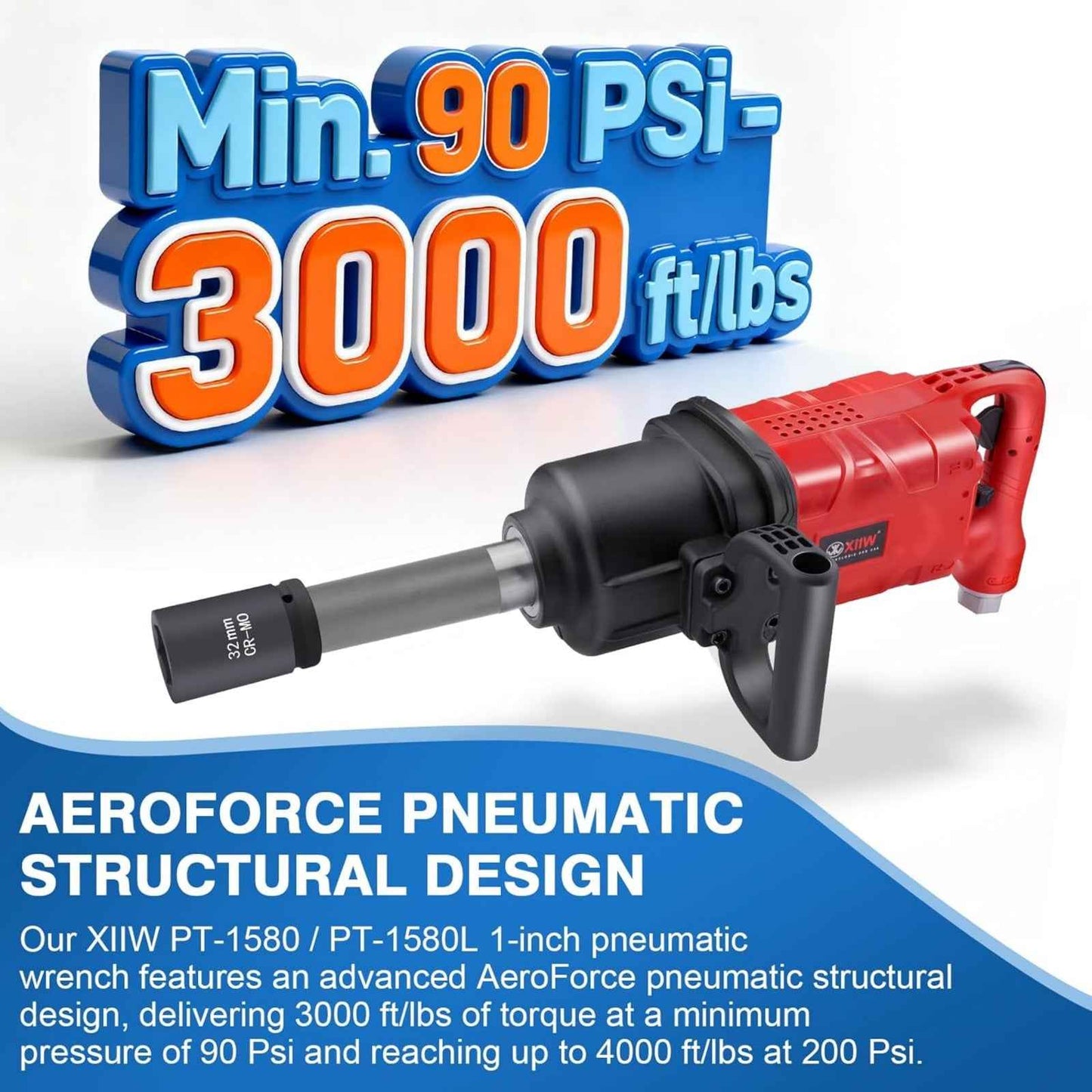 XIIW Impact Wrench PT - 1580 1" - Ultra - Powerful, 1950 ft - lb Torque