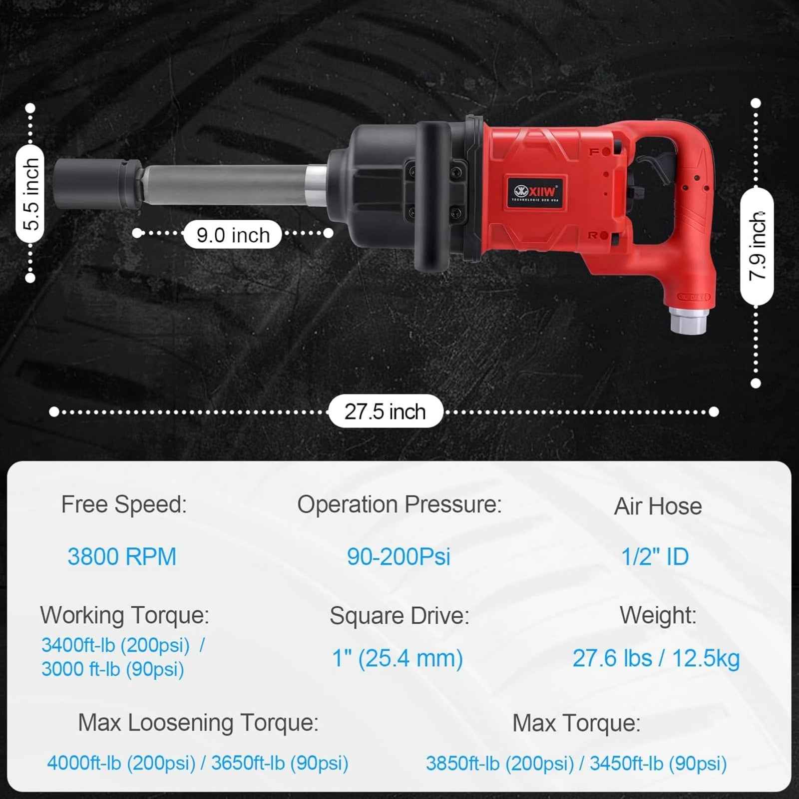 XIIW Impact Wrench PT - 1580 1" - Ultra - Powerful, 1950 ft - lb Torque