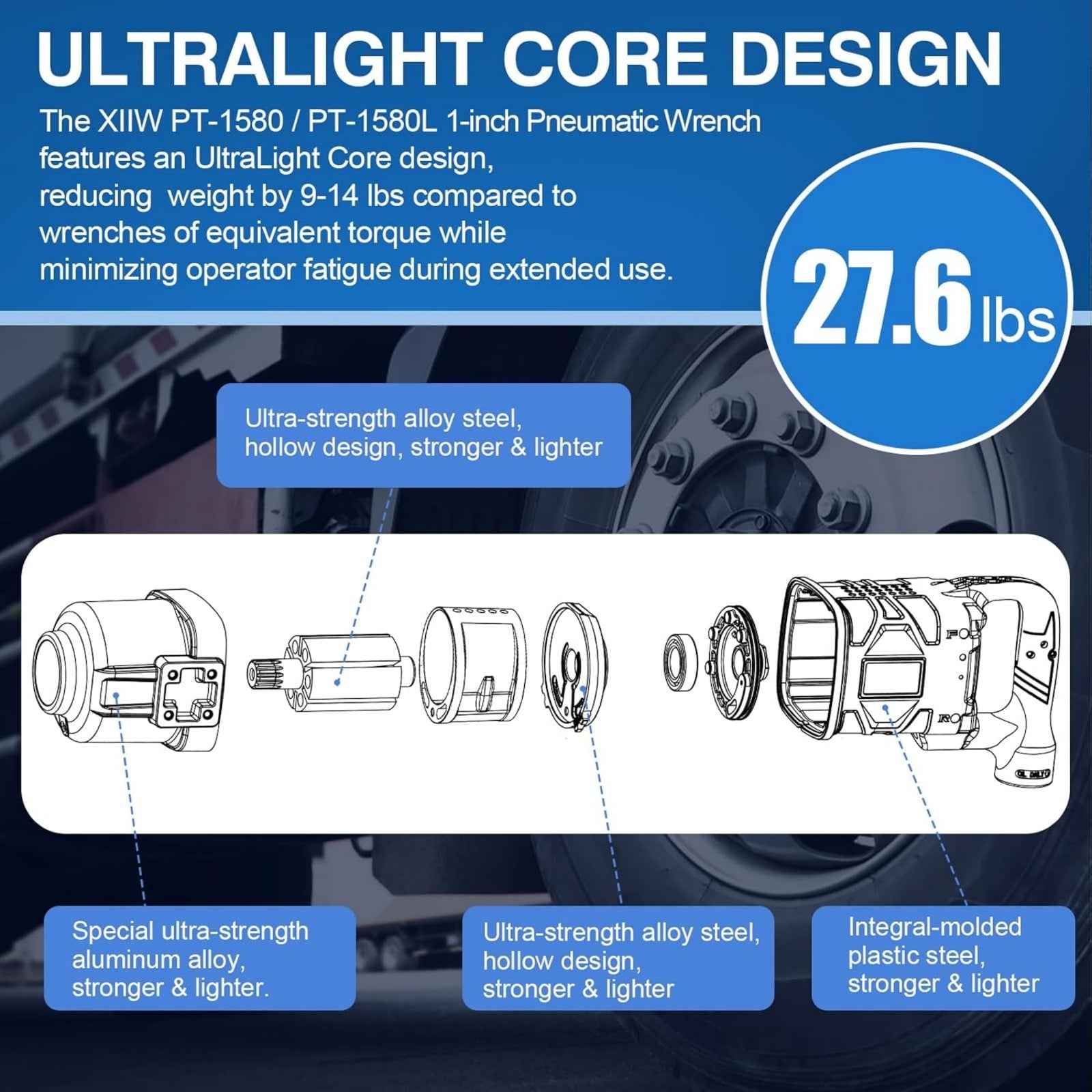 XIIW PT - 1580S Pneumatic Impact Wrench - Ultra - Light Design and High Torque Performance